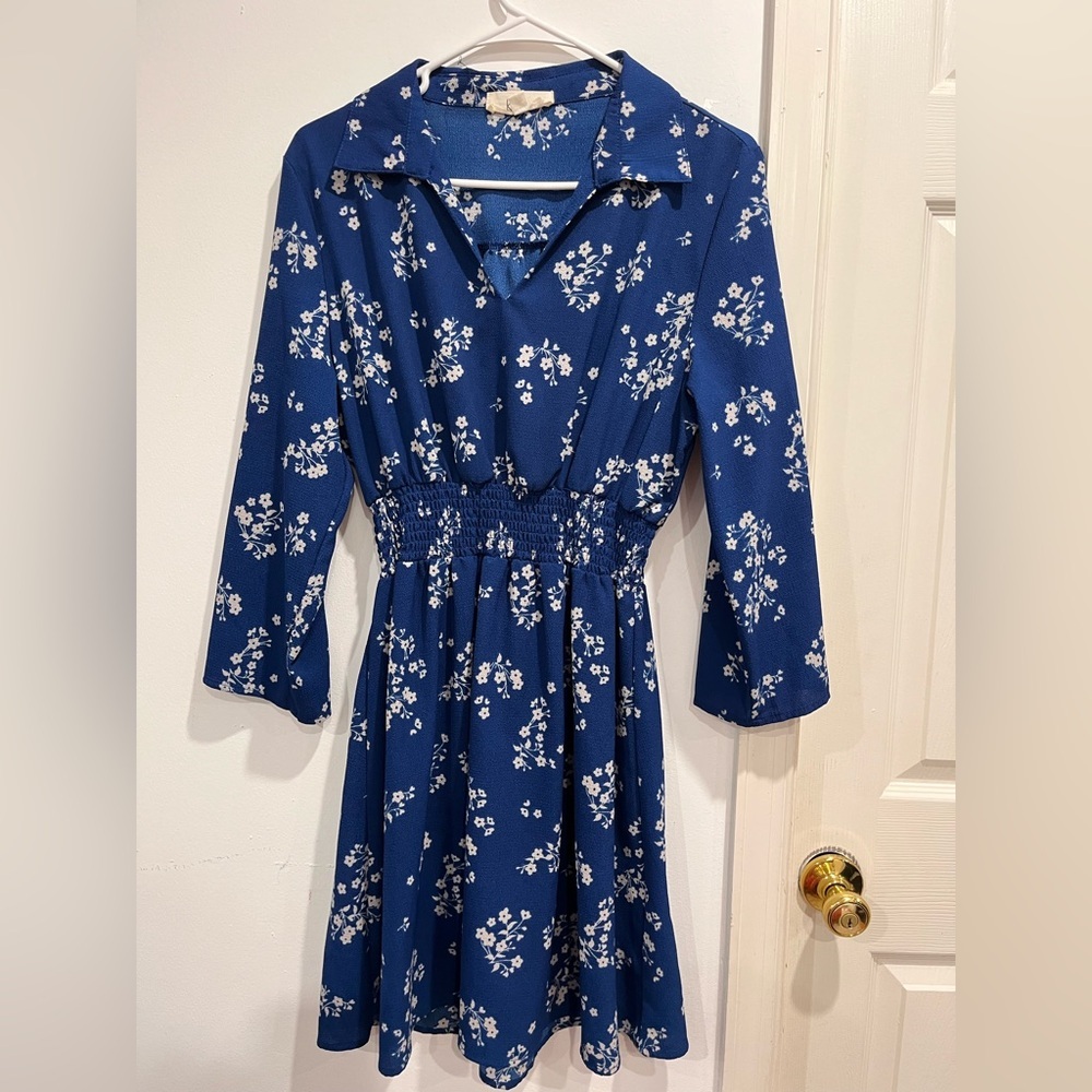 Katella women’s Chic Blue Floral  3/4 Sleeve Dress size xl # 222